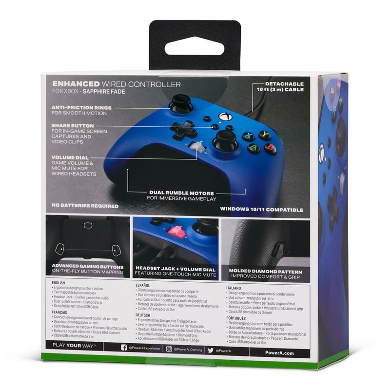 Powera Mando Con Cable Mejorado Sapphire Fade Para Xbox Series X S