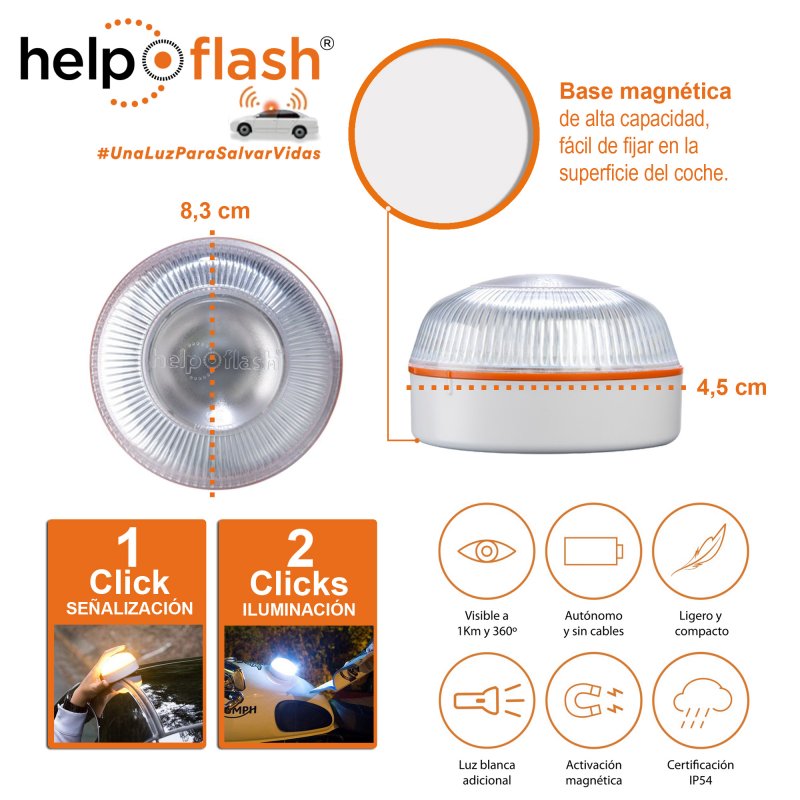 Help Flash Luz De Emergencia V16 Con Base Imantada Homologada DGT Pack