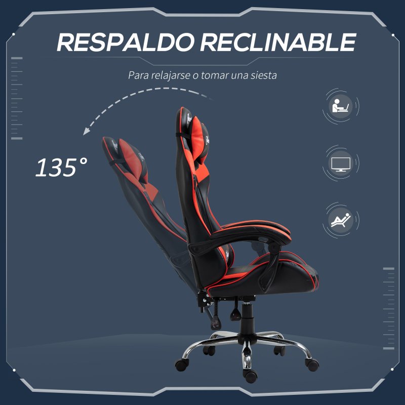 Vinsetto Silla Gaming Con Reposacabezas Negra Roja Pccomponentes