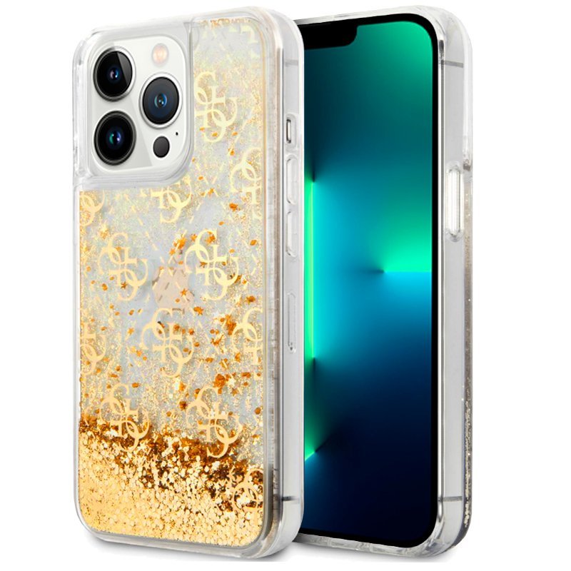 Cool Funda Licencia Guess Liquid Dorado Para iPhone 13 Pro