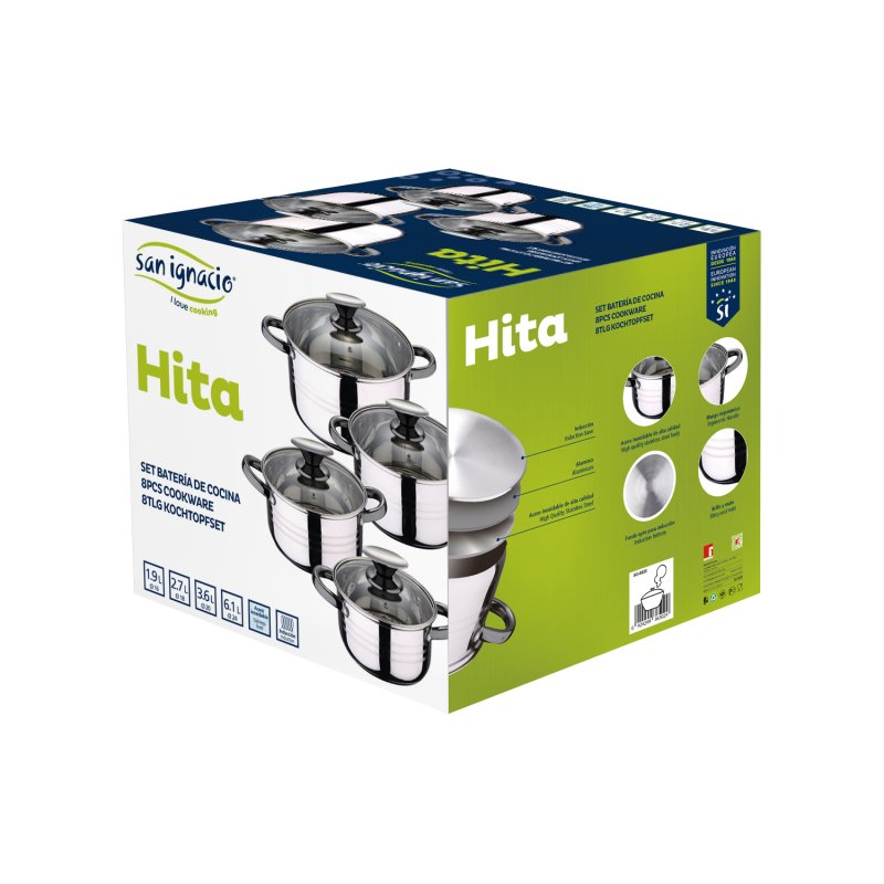 San Ignacio Set Cucina 8 Pezzi: 5 Pentole Acciaio Inox + 3 Padelle Antiaderenti Marroni, Adatto A Induzione