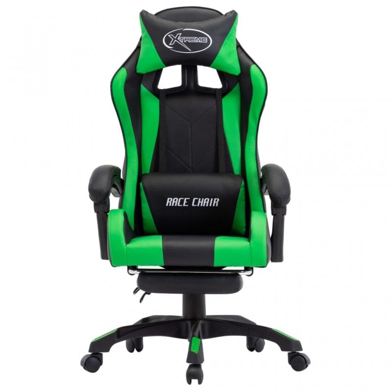 VidaXL Chaise de Gaming avec Repose-Pieds Cuir Synthétique Vert/Noir