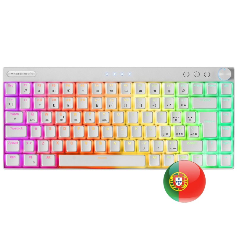 Mars Gaming MKCLOUD Clavier Mécanique Sans Fil Gaming Blanc Commutateur Bleu Portugais