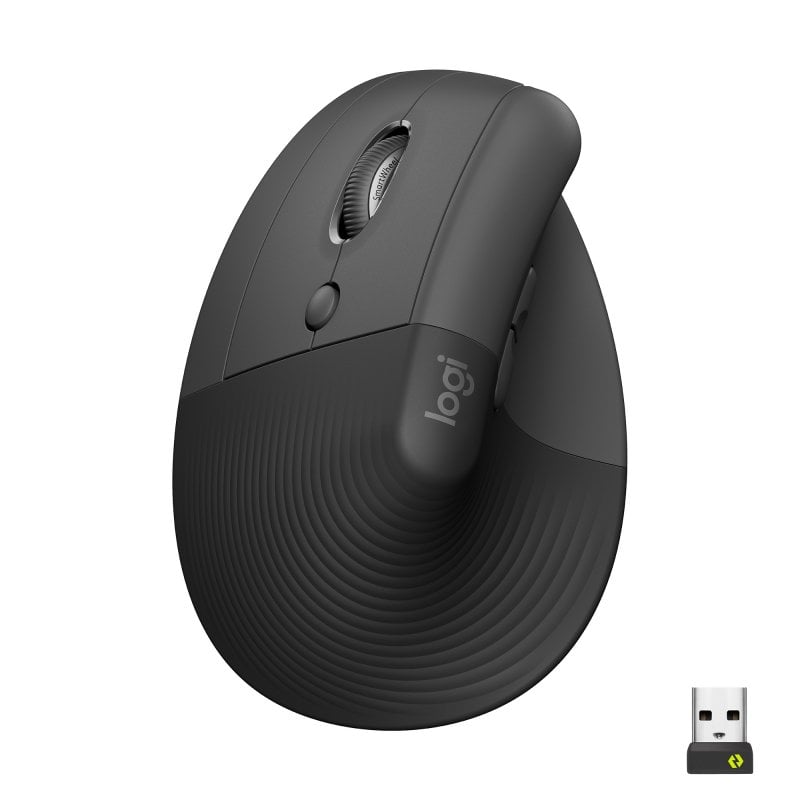 Logitech Lift Left Mouse Ergonomico Verticale, per Mancini, Senza Fili, Bluetooth o Logi Bolt USB, Clic Silenziosi, 4 Tasti, Compatibile con Windows / macOS / iPadOS, Laptop, PC. Grafite video