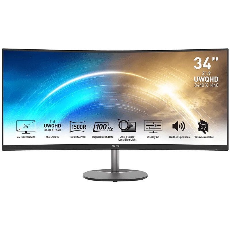 Monitor MSI Pro MP341CQ 34" UltraWide Quad HD 100Hz VA Curvo FreeSync Áudio
