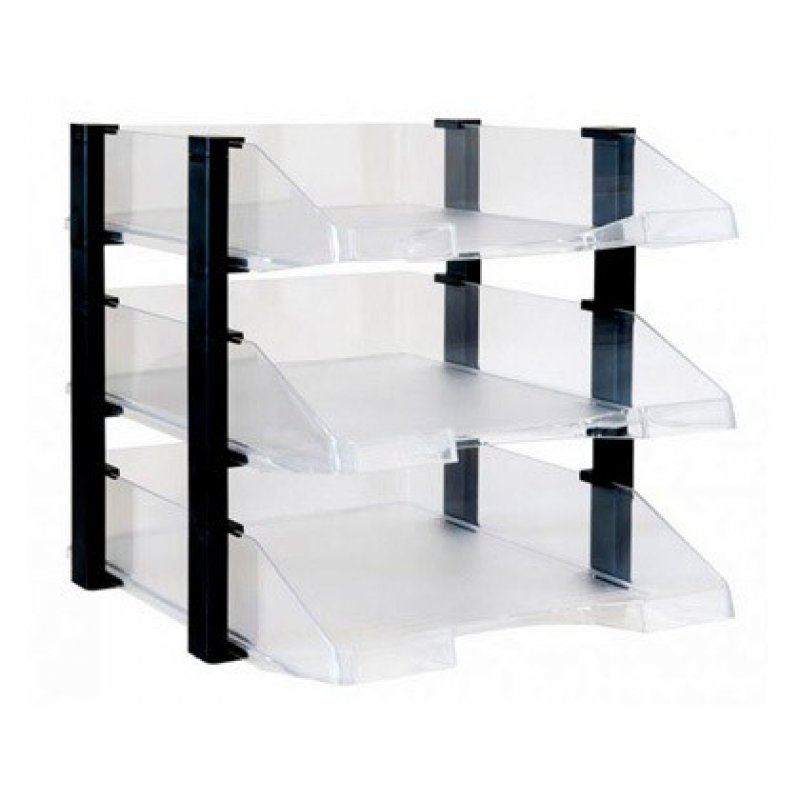 Plateau de classement de bureau 2000 en plastique transparent avec ascenseurs noirs 280x285x350 Mm