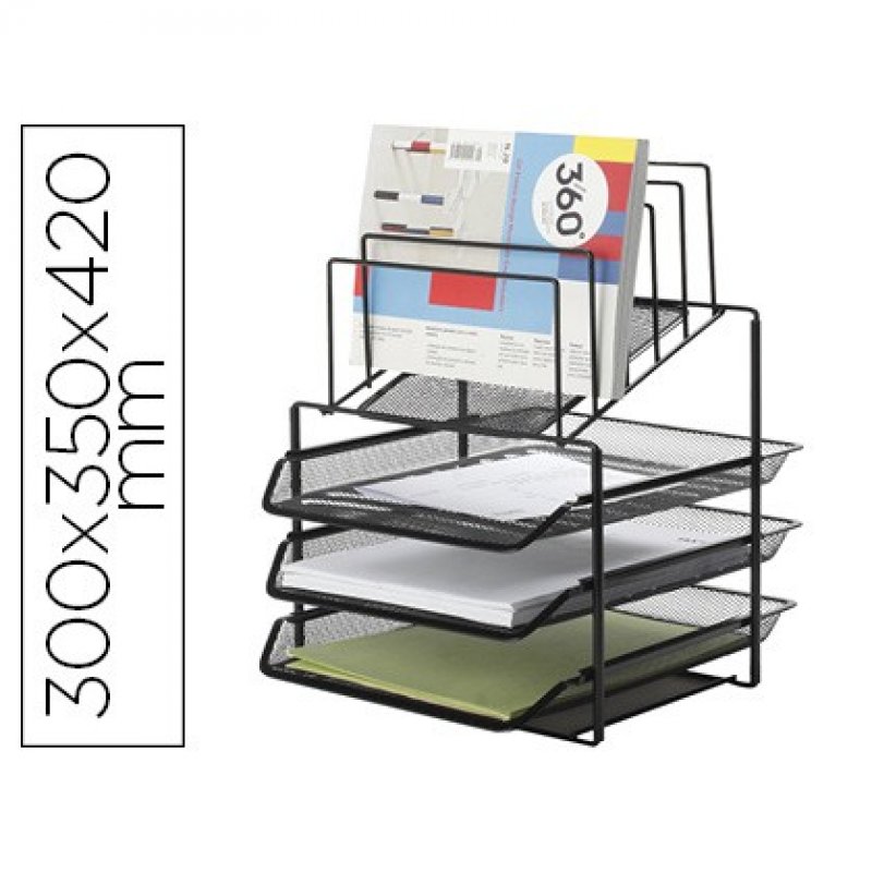 Plateau de tri d'enveloppes Q-connect Kf17296 grille noire métallisée 3 plateaux 300x350x420 Mm