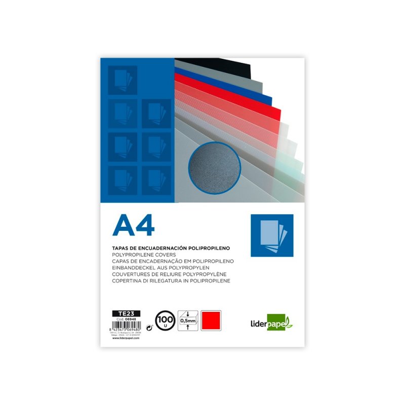 Liderpapel Couverture de Reliure en Polypropylène A4 0,5mm Rouge Opaque Paquet de 100 Unités