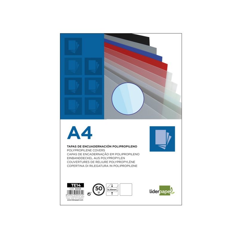 Couverture de reliure en polypropylène Liderpapel A4 0,33 mm translucide paquet de 150 unités