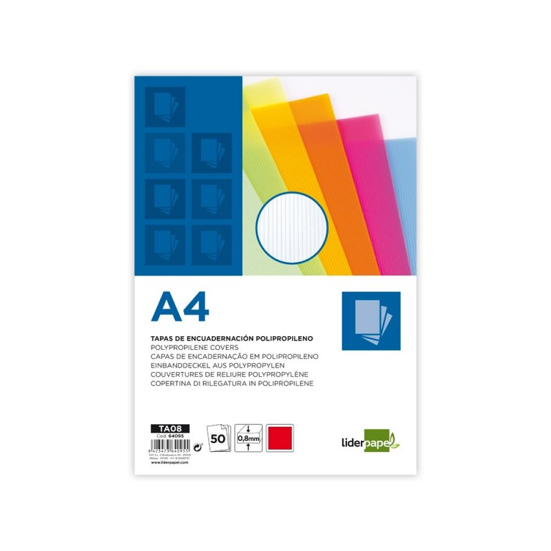 Couverture De Reliure Liderpapel Polypropylène Ondulé A4 0,8 Mm Rouge Paquet De 50 Unités
