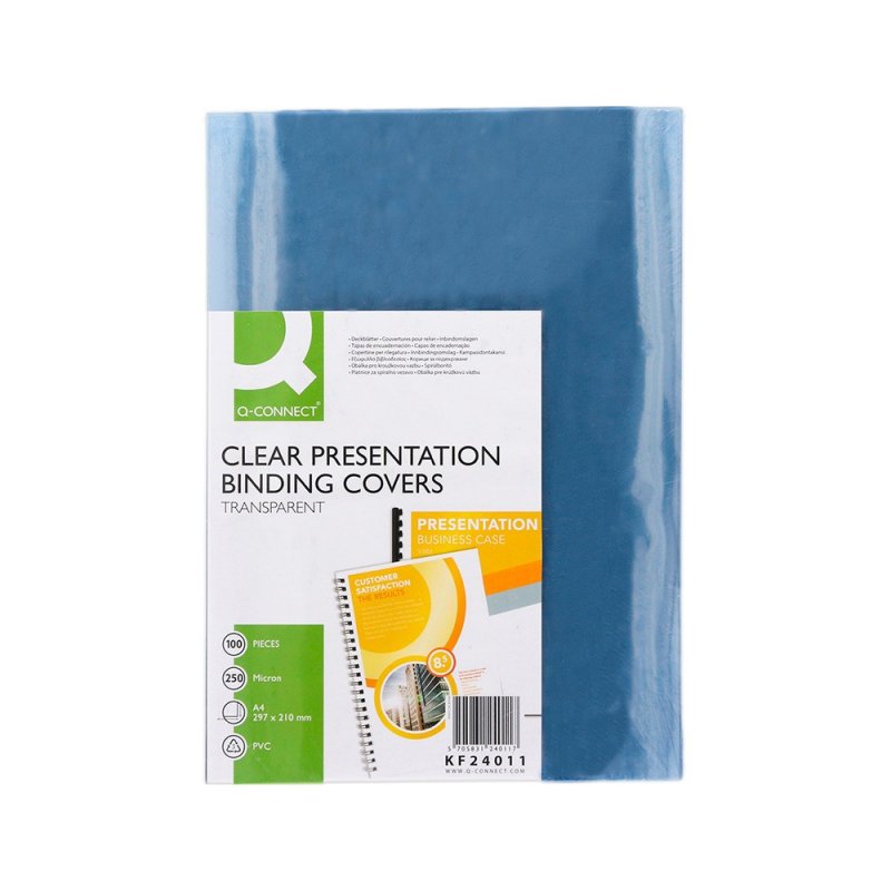 Couverture de Reliure Q-connect Pvc Din A4 Incolore 250 Mc Boîte de 100 Unités