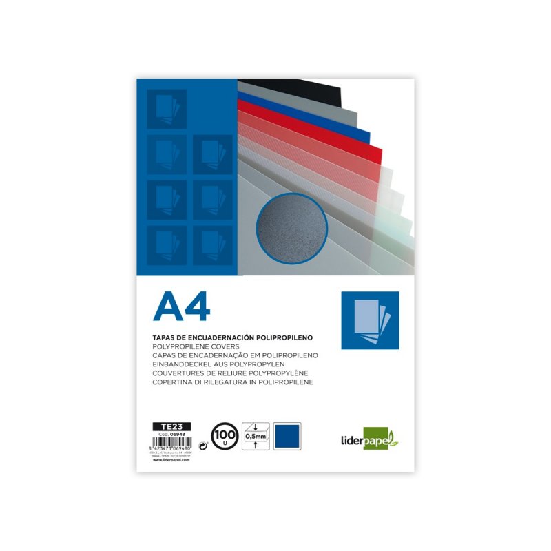 Couverture de reliure en polypropylène Liderpapel A4 0,5 mm bleu opaque paquet de 100 unités