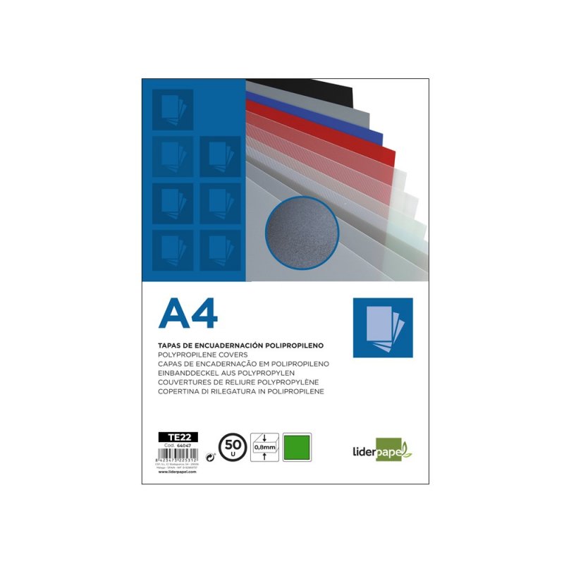 Couverture De Reliure Liderpapel Polypropylène A4 0,8mm Vert Opaque Paquet De 50 Unités