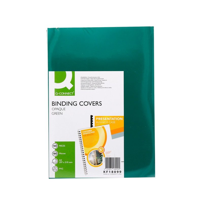 Couverture de Reliure Q-connect Pvc Din A4 Vert Opaque 180 Microns Boîte de 100 Unités