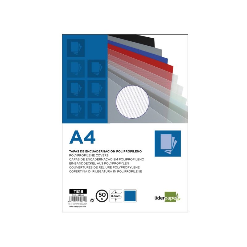 Couverture de Reliure Liderpapel Lignée Polypropylène A4 0,5mm Bleu Paquet de 100 Unités