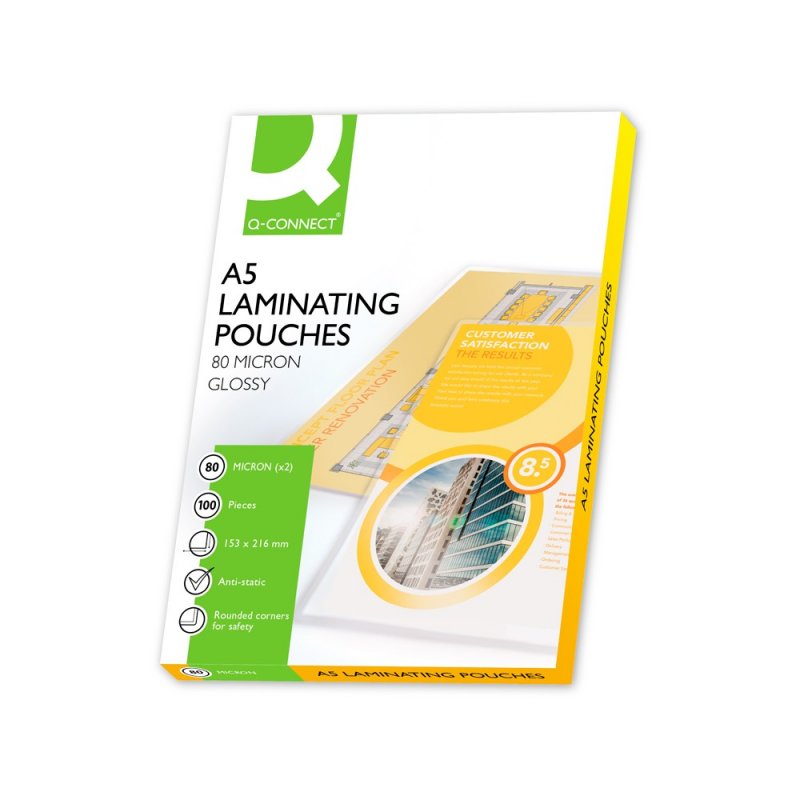 Sac de Plastification Q-connect 153 x 216 Mm 80mc Din A5 Boîte de 100 Unités