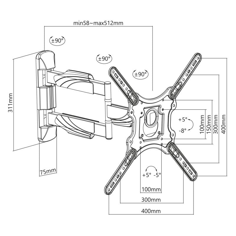 Montaggio Tv Vesa 400x400 Supporto TV Parete Poppstar 32-55 Pollici - Braccio Girevole E Estendibile Supporto Parete Tv - Foto 8