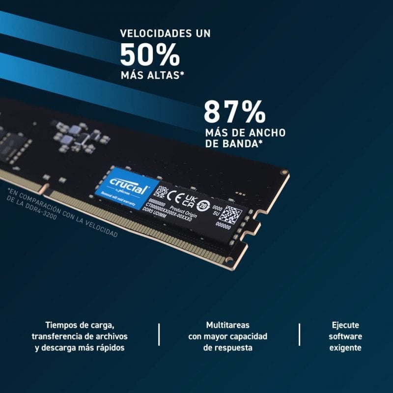 Crucial 32GB (2x 16GB) UDIMM DDR5 4800 (PC5 38400) Desktop