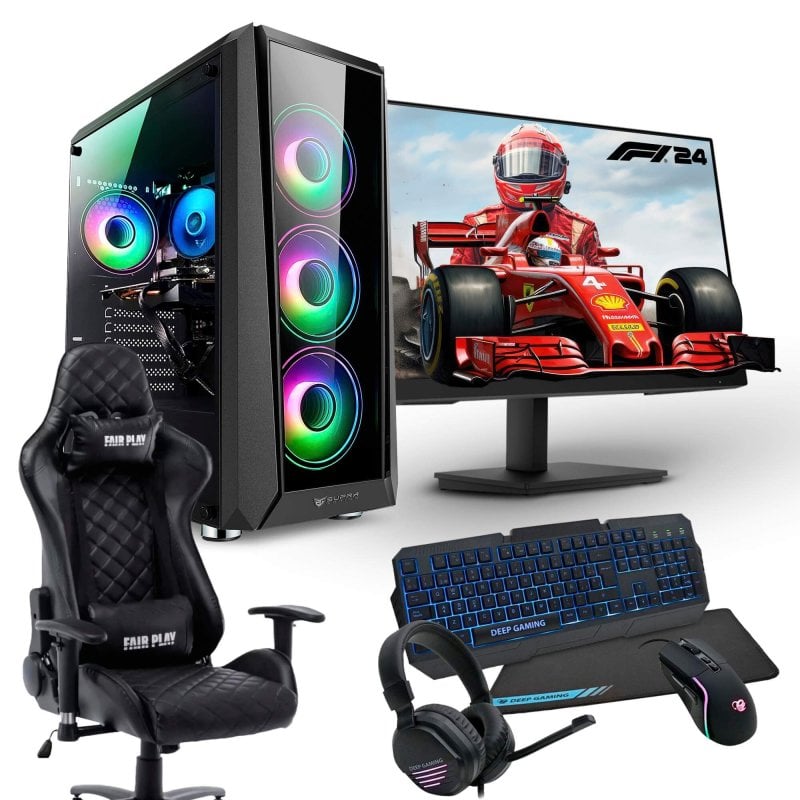 Image of PC Racing Pack PC da gioco Intel Core i5-11400F/16GB/1TB+256GB SSD/GTX1650 + schermo FullHD da 24" + sedia da gioco + Combo