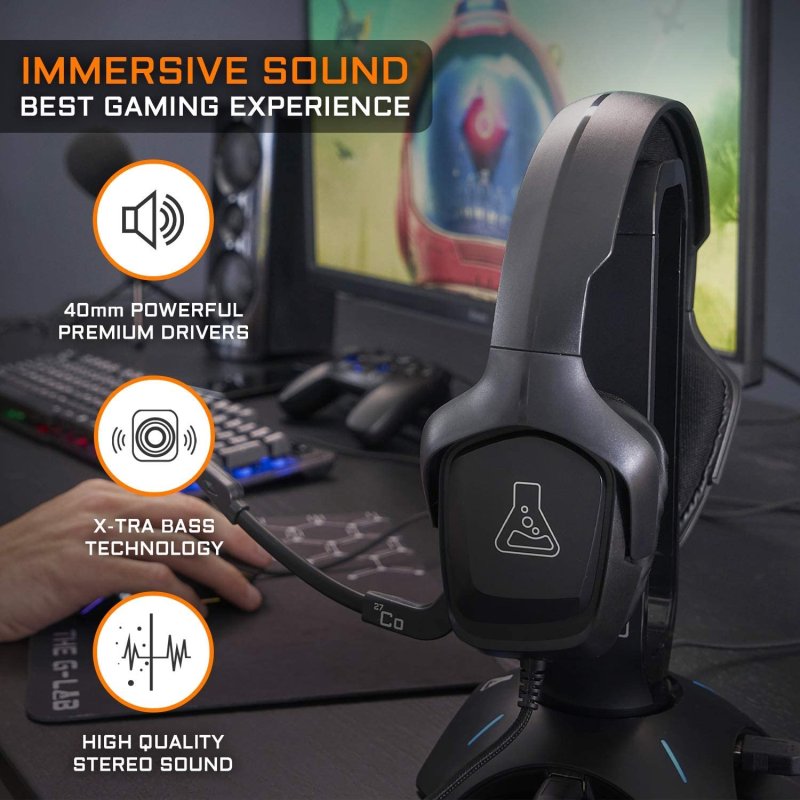 The G-Lab - Korp Cobalt 7.1 EX - Gaming Headset 7.1 Surround Sound - Hoogwaardige audio gaming headset, RGB-achtergrondverlichting, flexibele microfoon, licht en comfortabel - PS5, PS4, PC - Nieuw