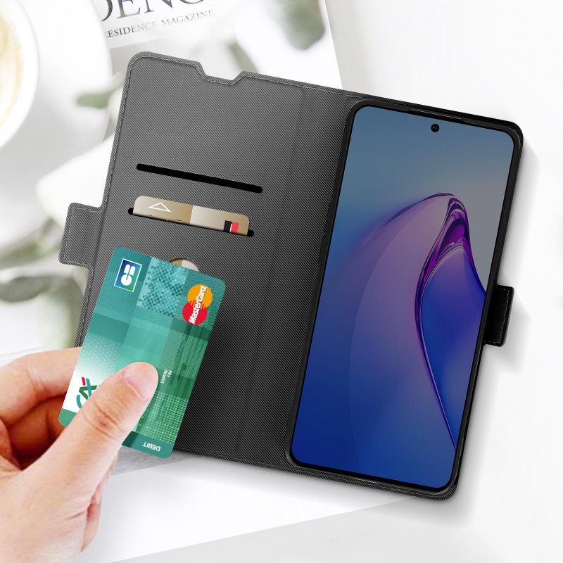 Étui Portefeuille Avec Support Pour Oppo Reno 12F - Noir Similicuir - Avizar