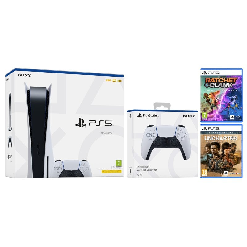 Sony PlayStation 5 + 2 DualSense + Ratchet & Clank + Uncharted: Coleção  Legado dos Ladrões