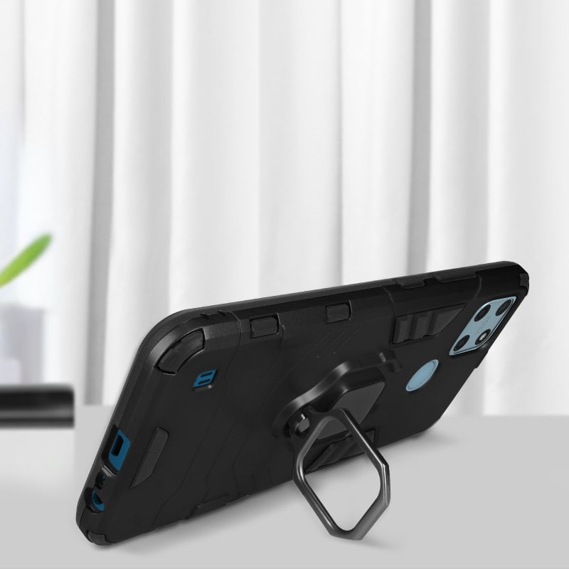 Coque Antichoc NOVAGO Pour Realme 7i - Noire, Avec Anneau De Maintien Et Support Intégré