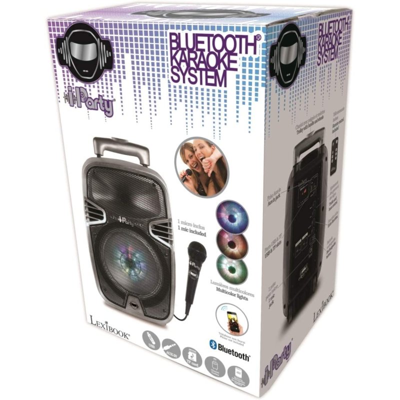 Lexibook IParty - Enceinte Karaoké Bluetooth Sur Roulettes Avec Lumières Et Micro | 18W | Autonomie 4h | Fête