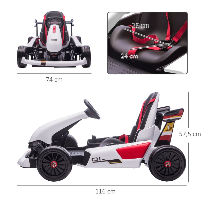HOMCOM Go Kart Coche Eléctrico para Niños de 3 a 8 Años Kart con Batería 12V Velocidad Ajustable