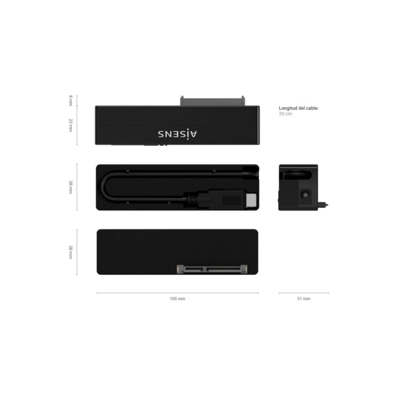 AISENS Externes Gehäuse Für 2,5" SATA Festplatte/SSD Bis 9,5 Mm – USB-C, USB 3.1 Gen1, Plug & Play, Schwarz
