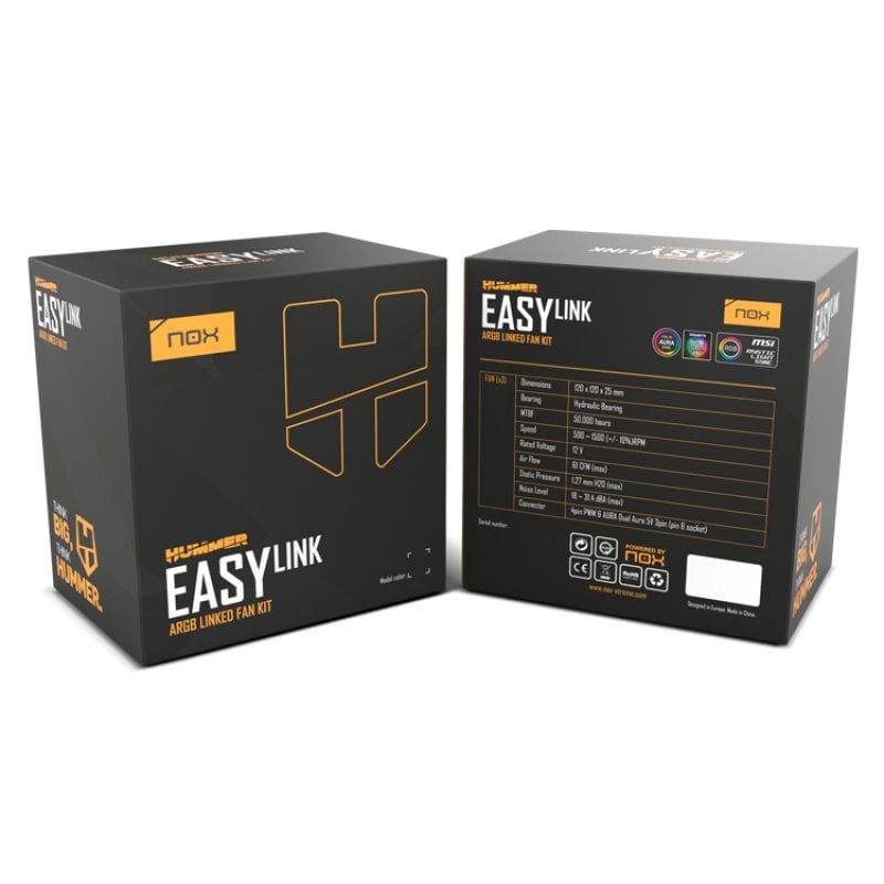 NOX XTREME PRODUCTS Hummer EASY LINK BLACK - Ventilateur 120mm, LED ARGB, PMW ultra-silencieux, 9 pales, pas de câbles, 4 patins - Informatique