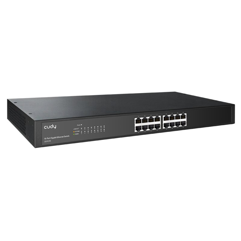Cudy GS1016 Unmanaged Gigabit Switch voor bedrijven (16 poorten, automatische detectie, 1000 Mbit/s, prestatieoptimalisatie, plug and play), zwart