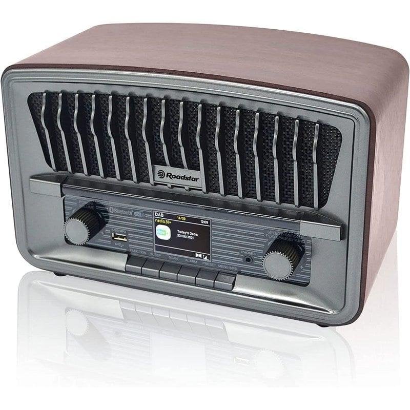 Radio Numérique Portable Vintage DAB+/FM Bluetooth USB Stéréo Double Réveil Bois Roadstar HRA +BT