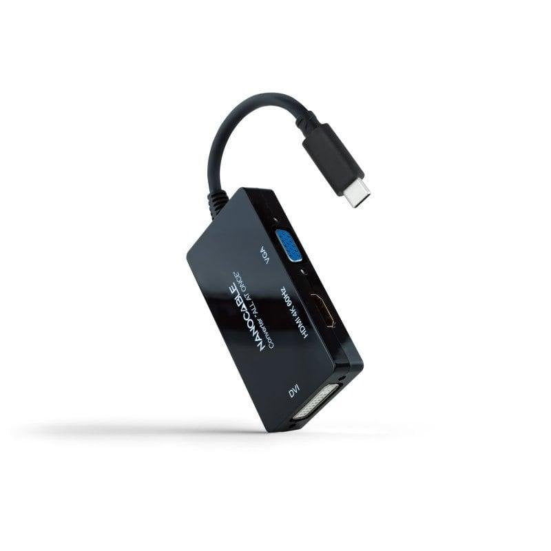 Conversor Nanocable USB-C a HDMI/DVI/VGA 20cm Negro