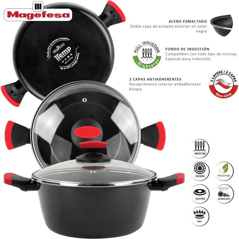 Megafesa Glass - Faitout Bas Diamètre 24 Cm Noir Cristal 2