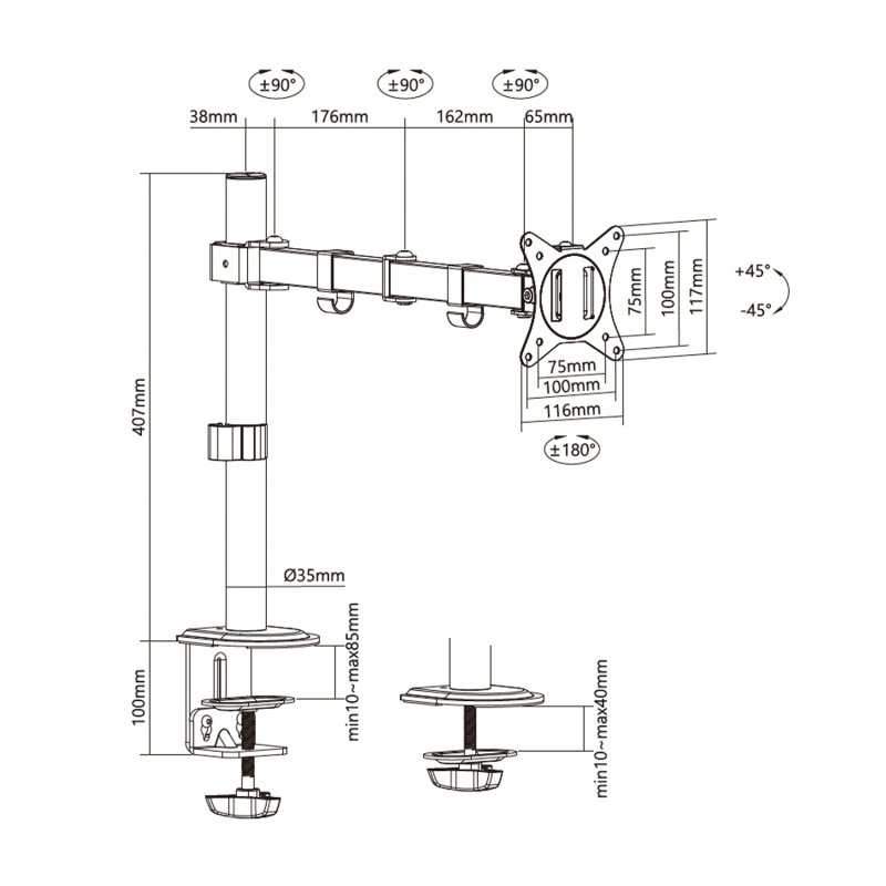 DT32TSR-283 - Soporte de Mesa con Peana ECO Giratorio e Inclinable para Monitor/TV 10Kg de 17-32, Negro