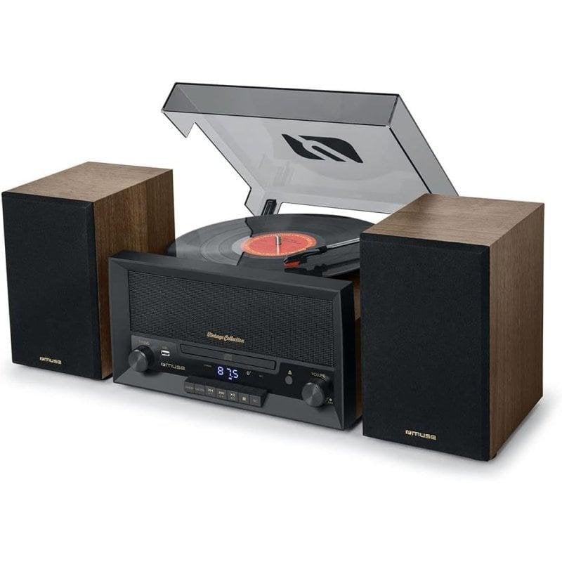 Tocadiscos Muse MT120MB 40W RMS Bluetooth Tracción Correa CD FM Madera
