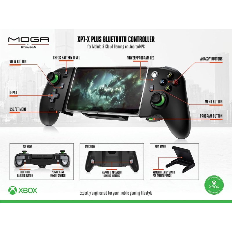 Power A MOGA XP7-X Plus Mando Bluetooth Compatible con Xbox Gaming Cloud  para Android/PC, PcCompone