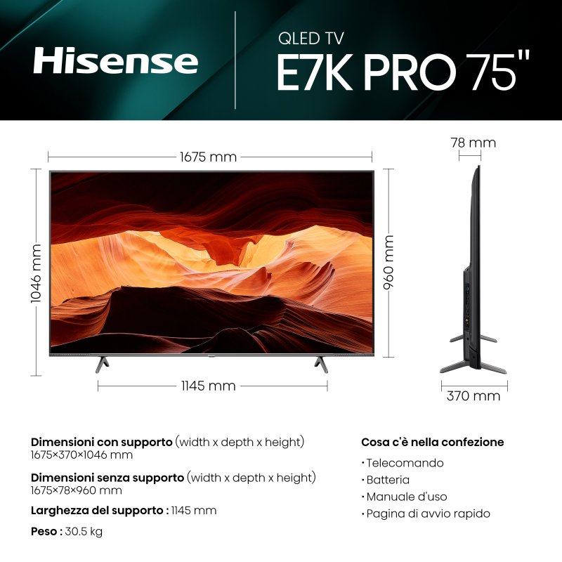Hisense 75E7KQ PRO 75" QLED UltraHD 4K HDR10+ Smart TV | PcComponentes.pt