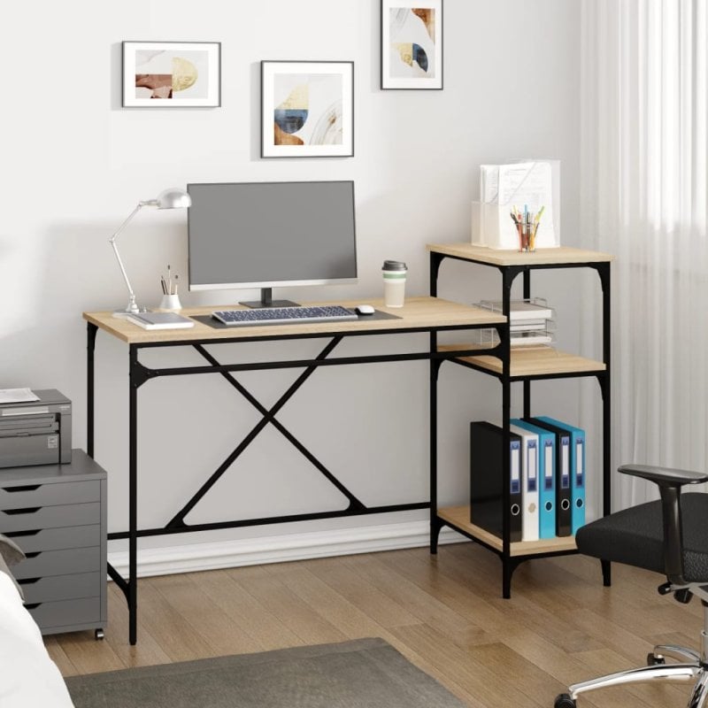 Vidaxl bureau avec étagères contreplaqué de chêne 135x50x90 Cm