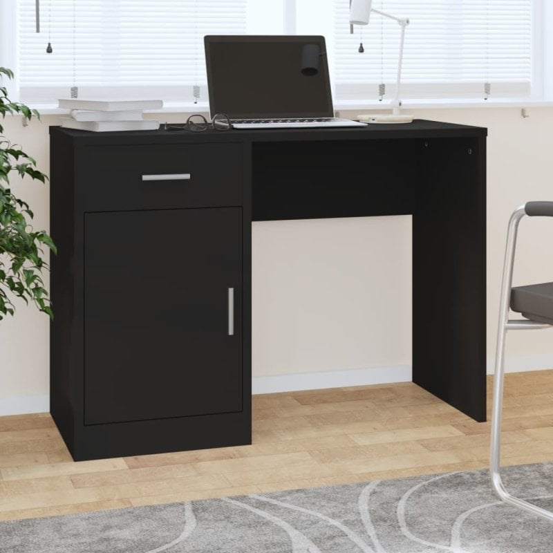 Vidaxl Bureau avec tiroir et armoire en bois noir 100x40x73 Cm