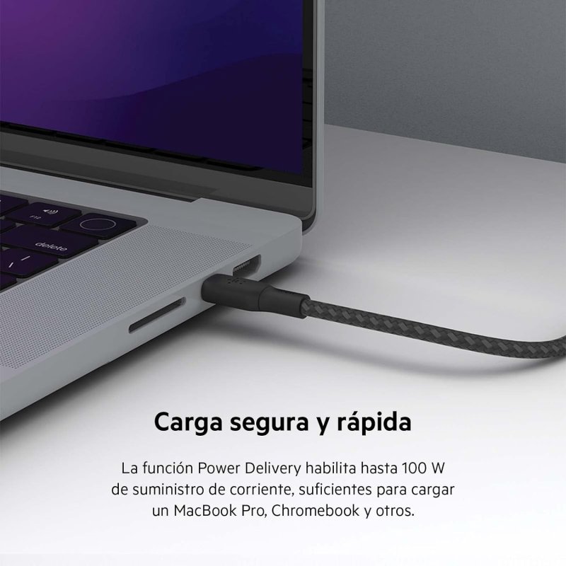 Câble USB-C Vers USB-C Belkin 240W 2m - Gaine Tressée, Durable, Recharge Rapide IPhone 16, MacBook, Etc.