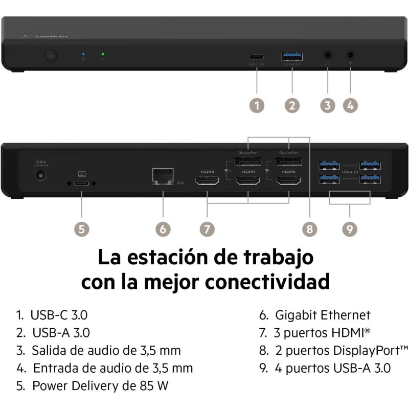 Belkin Connect Base de Acoplamento USB-C Universal para Três Ecrãs HDMI ...