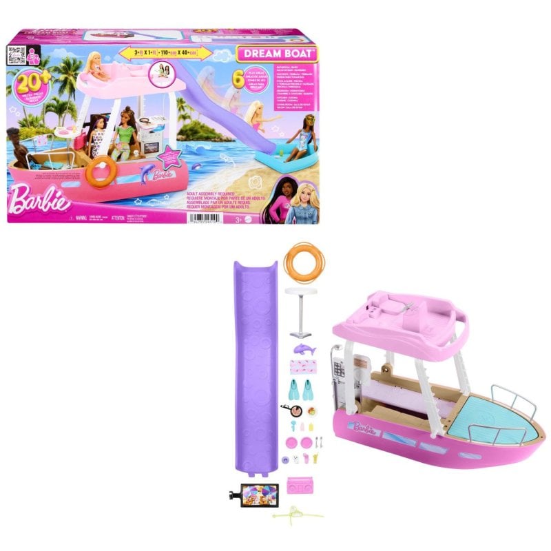 Barbie Barco com piscina e toboágua, Dream Boat Playset inclui mais de