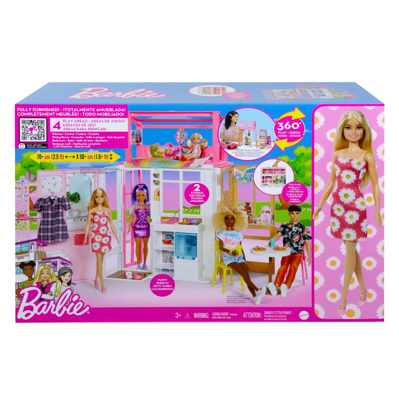 Casa de bonecas Barbie, jogo portátil de 1 andar com piscina e acessórios