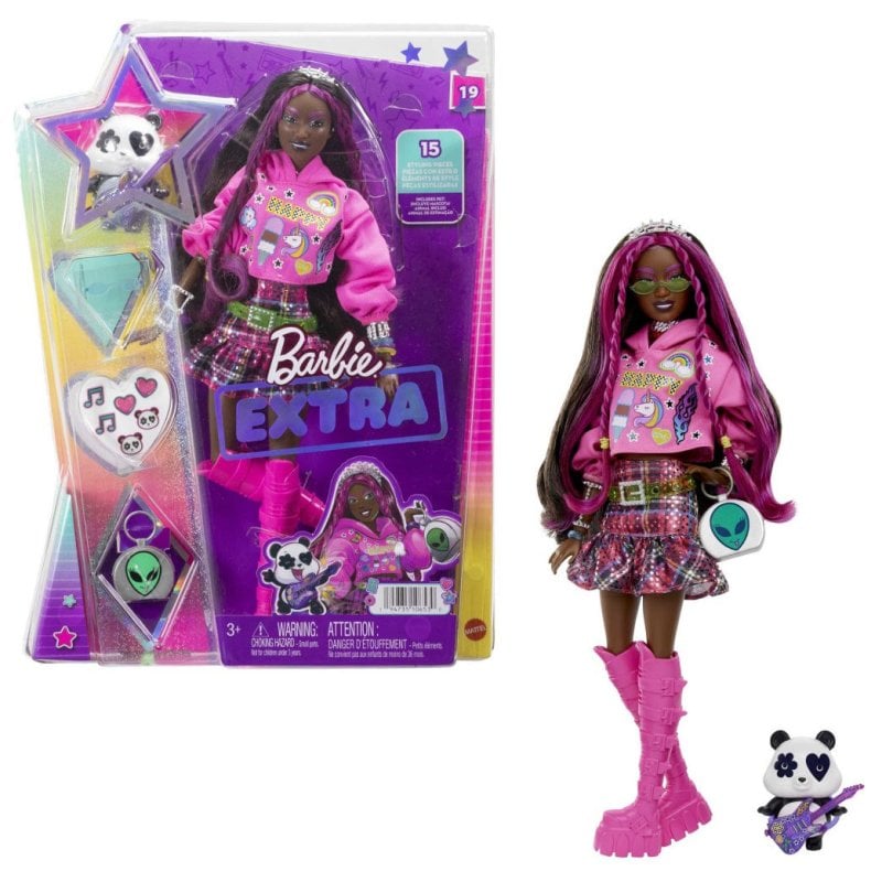 Boneca Barbie - Extra - Barbie Com Saia e Bolsa Roxa - Mattel