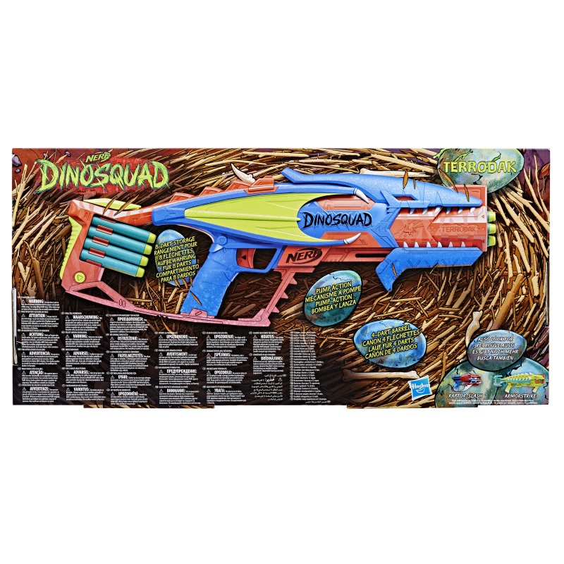 Lança Dardos Nerf Hasbro Dinosquad Raptor-Slash com Tambor e 6 Dardos