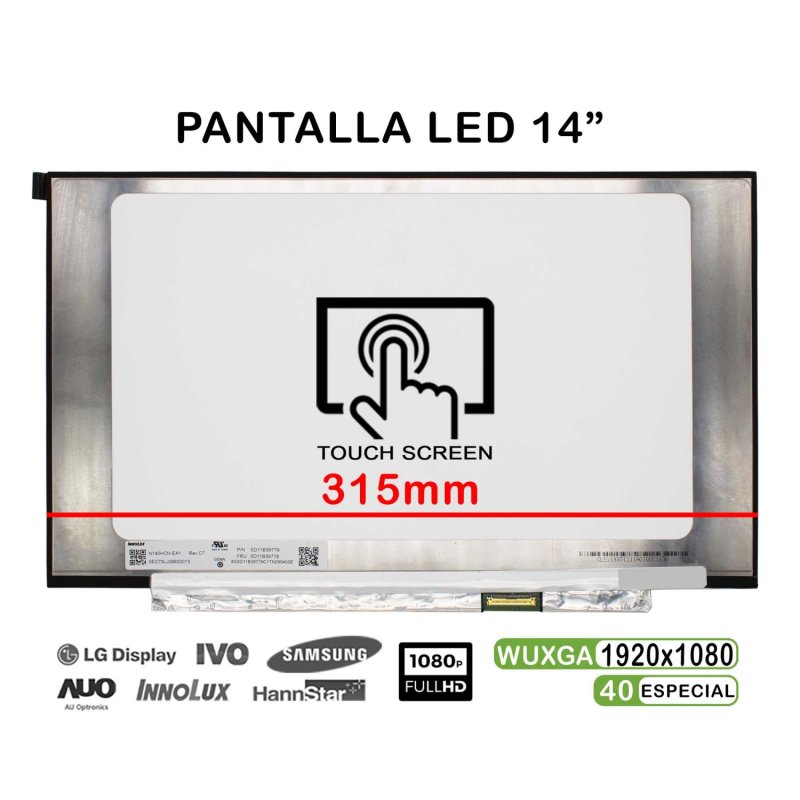 Pantalla Led Táctil De 14" Para Portátil N140hcn-ea1 Rev.c7 Fhd 40 Pines 315mm