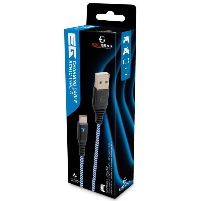 Cabo trançado Egogear SCH10 USB-C para USB-A 3m branco/azul