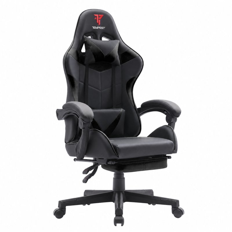 Sedia da gaming Tempest Shake con poggiapiedi e massaggio nera Sedia da gaming Tempest Shake con poggiapiedi e massaggio nera
